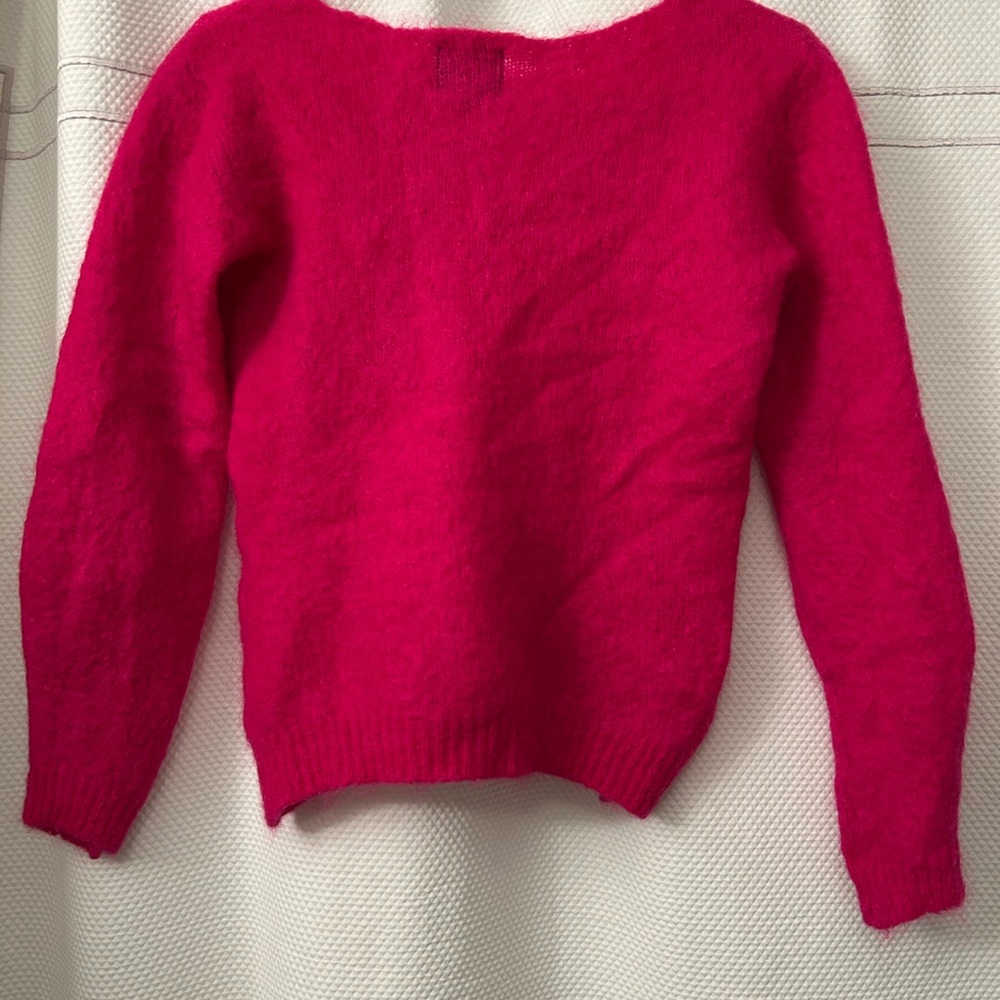 NOOS Italian Mohair Blend Sweater Hot Pink Fuzzy Knit S (Fits XS) - Picture 5 of 9